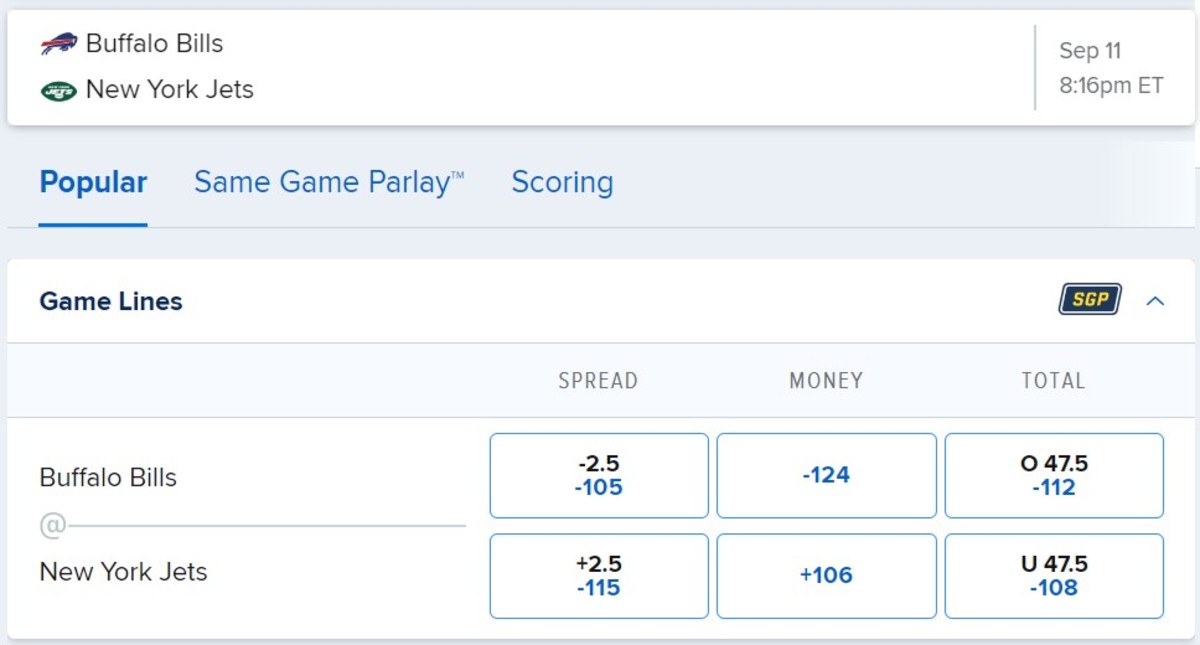 Week 1 Jets-Bills Opening Line FDS